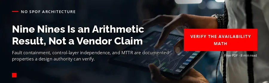 Centiel CTA — nine nines is derived from fault containment, control independence, and MTTR, not asserted; get the AI Data Center Power Resilience Guide